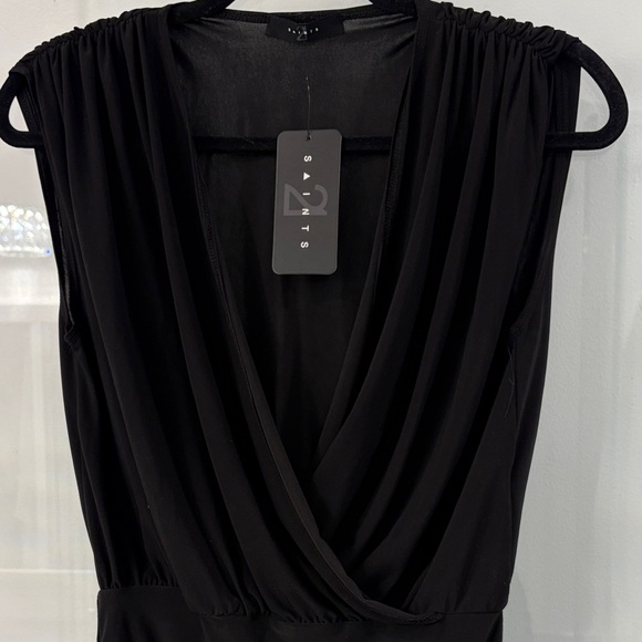 21 Saints Tops - Black Draped V-Neck Bodysuit
